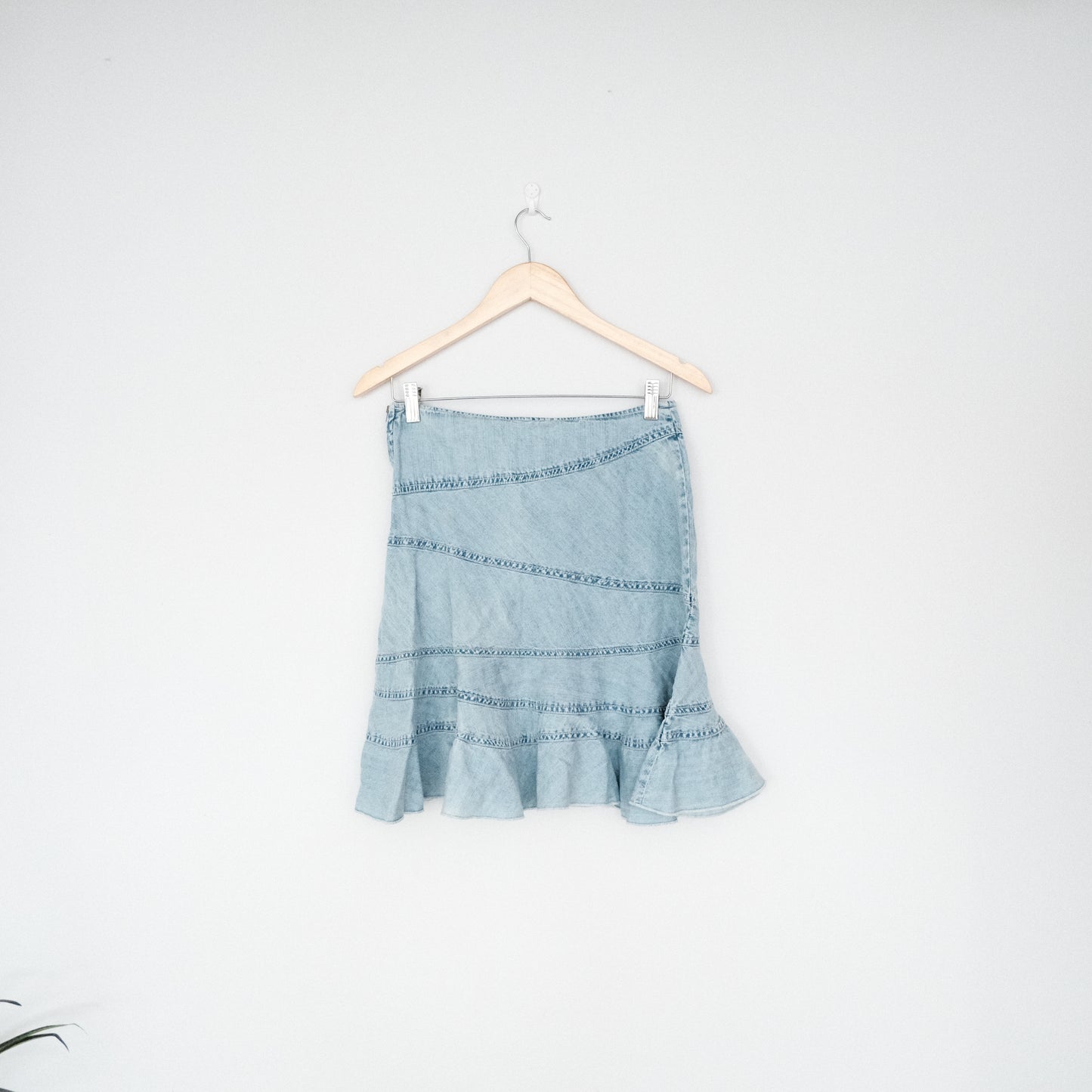 UO Millie Fluted Denim Mini Skirt